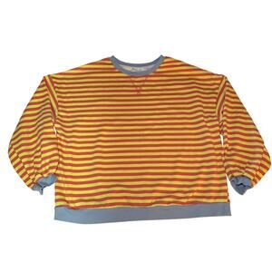 Y2K Striped Oversized Crewneck Sweatshirt Large Yellow Orange Colorblock Retro
